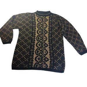 Dana Scott Vintage Metallic Lurex Gold Black Knit Sweater Women L XL Vintage 80s